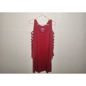 Torrid Blouse Top Women's 3X Red Stretch Shirttail Hem Lattice Cutouts Sleeve